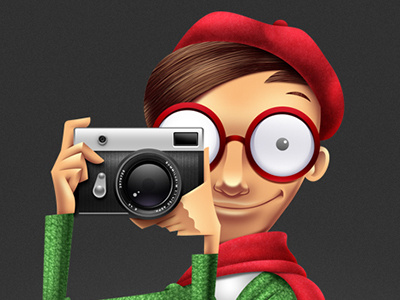 Lens Gundersen camera character illustration man photographer shooting smile