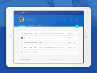 Simplefolds Dashboard app blue dashboard managing tablet task