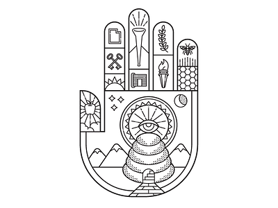 From the Mountain bee beehive bible gold plates hand illuminati line art line illustration mormon mountain symbol utah