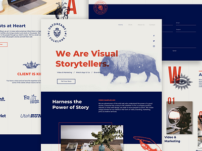 Daydreams & Folklore Website bison blue buffalo creative agency daydreams duotone folklore red storytelling website woodcut illustration