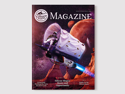 Silicon Slopes Magazine Cover Design - Tech Summit 2020 alien astronaut cowboy magazine magazine cover nasa pioneer red rock silicon slopes space space ship tech