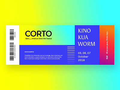 Ticket for CORTO / Ibero-American Short Flim corto film gradient grid ticket typography