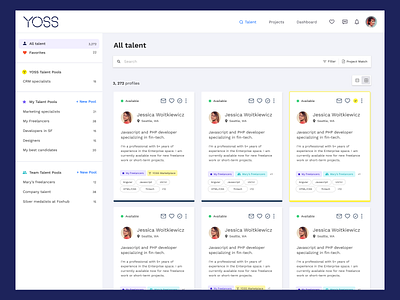 YOSS Talent Pools, a talent management system hr product product design profile recruitment saas talent talentmanagement
