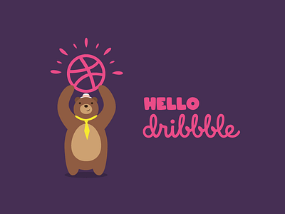 Hello Dribbble animal bear bear with hat bear with tie children cute digital funny hellodribbble holding logo illustration introduction kids limo limo the bear tupadoo vector