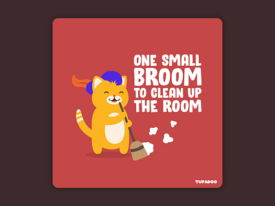 One Small Broom to Clean Up the Room broom cat cat with hat children cleaning cute digital dust dusting feline funny happy hat illustration kids kitty orange cat rhyme tupadoo vector