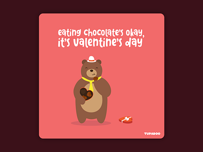 Eating Chocolate's Okay, It's Valentine's Day animal bear bear with hat bear with tie children chocolated cute digital funny happy hat heart heart shaped illustration kids limo limo the bear tie tupadoo vector