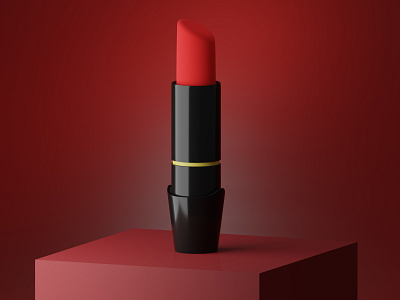 3D rendering. Red lipstick on a red podium. 3d app branding design graphic design typography ui ux