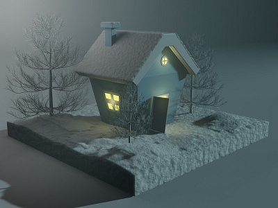 Small house in the snow 3d blender design modelling rendering