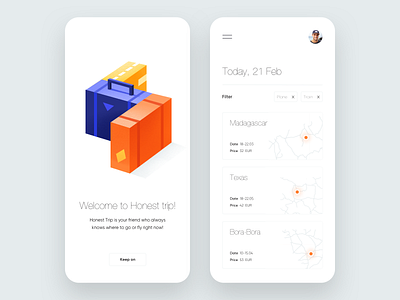 Mobile App - Honest trip app clean colors design illustration minimal mobile trip ui ux