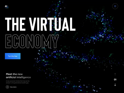 The Virtual Economy - Web Design for AI project ai ai design animation artificial intelligence black design landing motion sketch ui ux web webdesign website