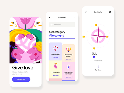 Give Love - Mobile App Design animation app colors gift box illustration illustrator love mobile mobile app mobile app design mobile ui motion motion design ui ux valentines day