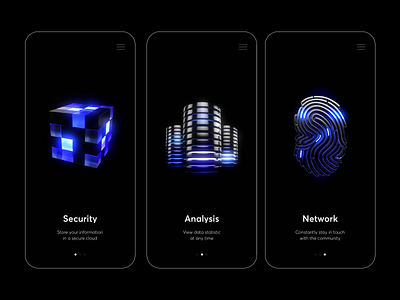 Security - Mobile App with 3D 3d 3d animation 3d icons 3dsmax animation clean dark mode design minimal mobile mobile app motion neon neon light security ui
