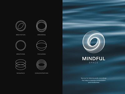 Mindful Space - Branding for service for meditation. brand brand design brand identity branding clean icon icon design icon set icons logo logodesign meditation meditation app minimal sketch typography