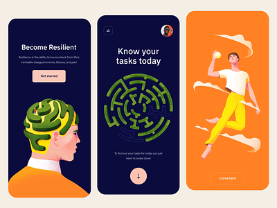 Resilient - Mobile App Design app design application application design illustration mental health mentalhealth mobile mobile app mobile app design mobile design mobile ui motion motion design motion graphics ui ui design ux ux design