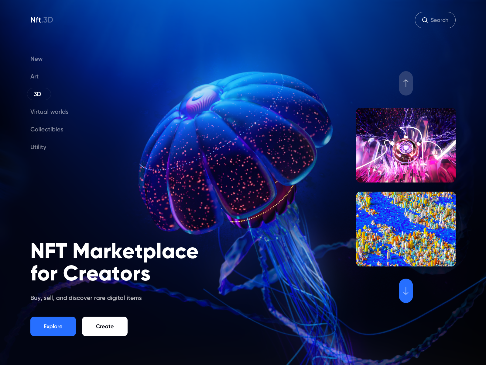 NFT Marketplace - Web Design with 3Ds by Outcrowd on Dribbble