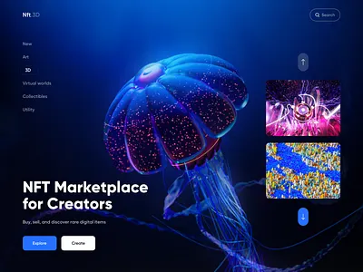 NFT Marketplace - Web Design with 3Ds 3d 3d art 3d artist 3d model 3d modeling 3d website colors marketplace marketplace app neon nft nftart ui design web web app web design