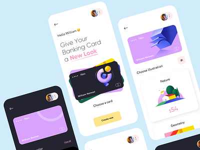 New Look - Mobile App Design with Illustrations animation animation design bank card banking card design colors digital card illustration illustrator mobile mobile app mobile app design mobile design mobile ui motion design online banking ui