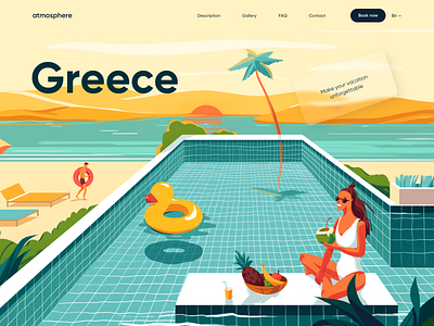 Atmosphere - Web Design with Summer Illustration colors greece illustration illustration in web illustrator sea summer summer illustration travel travel agency ui ui design web web design web design with illustration