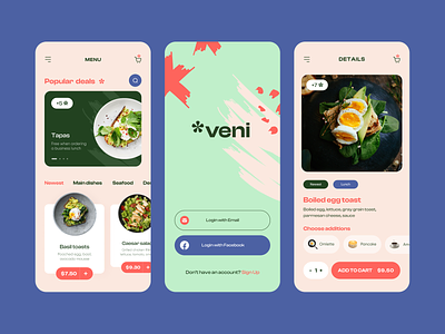 Veni - Mobile App Design for Food Delivery.