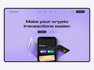 Cryptowallet - Landing page design for mobile app bitcoin blockchain clean crypto cryptocurrency design digital product landing landing design landing page landing page design minimal product design ui web design website design