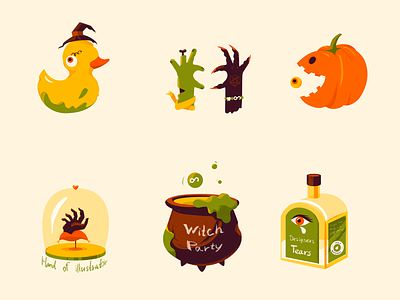 Halloween Sticker Pack and Illustration colors dribbbleweeklywarmup halloween halloween illustration illustration illustrator sticker pack stickerset trat trick trickortreat warm up