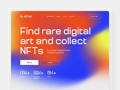 Ether - Web Design for NFT Marketplace animation art colors gradient gradient in design marketplace modern art modern design motion graphics nft nft design nft marketplace ui ux web web design web ui