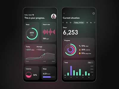 MyFit - Mobile App Design for Fitness clean colors contrast dark mode dashboard dashboard design fitness fitness app fitnesstracker health healthcare mobile mobile app mobile design ui ui design