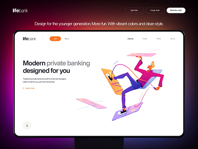 lifebank - Web Design for Online Banking animation audience bank banking colors gradient illustration illustrator modern design motion motion graphics online banking target ui ui design web web app web design