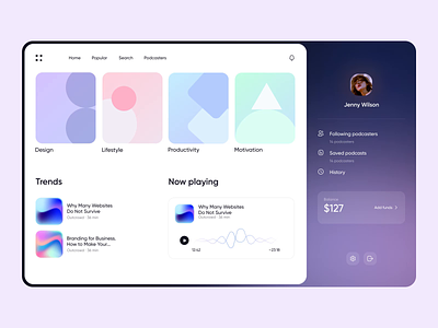 Podcast - Dashboard Design with Animation animation clean colors dashboard dashboard design minimal minimal design motion motion graphics ui ui design ux ux design