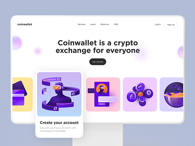 Coinwallet - Web Design for Crypto with Illustrations web app colors minimal illustration trends 2022 2021 crypto design ui design ui web design nft marketplace fintech nft cryptocurrency crypto