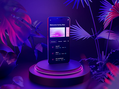 Smart Home - Mobile App Design with Animation 3d 3d animation 3d mockup animation colors mobile app mobile design motion motion graphics neon smart smart home ui