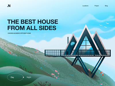 .N - Web Design with Illustration animation colors conscious consumption day night energy house illustration illustrator motion graphics smart home tendency trends ui ui trend web web design zero waste