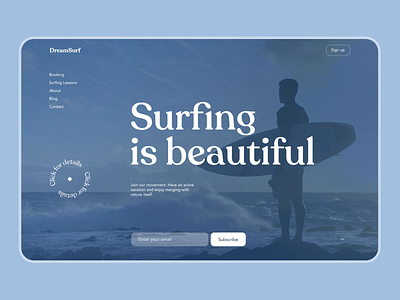 DreamSurf - Web Design for Surfing Camp animation design improvement motion surfing surfing camp ui ui design ui trends ux ux design web web design web site