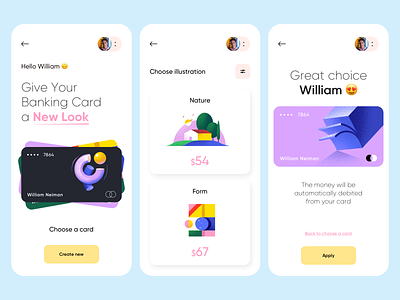 New Look - Mobile App Design with Illustrations app bank card clean colors design digital card illustration minimal mobile mobile app design ui ux
