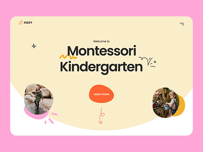 Kidzy - Landing Page for Montessori Kindergarten clean colors creativity design graphics illustration kindergarten landing landingpage minimal montessori motion ui ux web