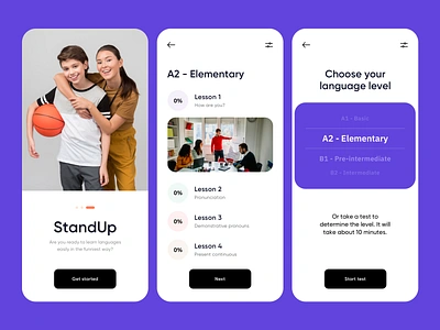 Stand Up - Mobile App Design for Language School clean colors design language school minimal mobile mobile app mobile design mobile trends mobileapp ui ui design ui trends ux