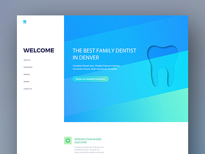 Website for Dentist company blue clan contact dentist gradient landing medical tooth white