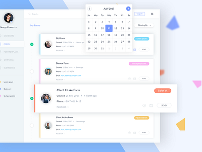 Dashboard. Client information forms. app calendar. sidebar colors dashboard flat forms site users white