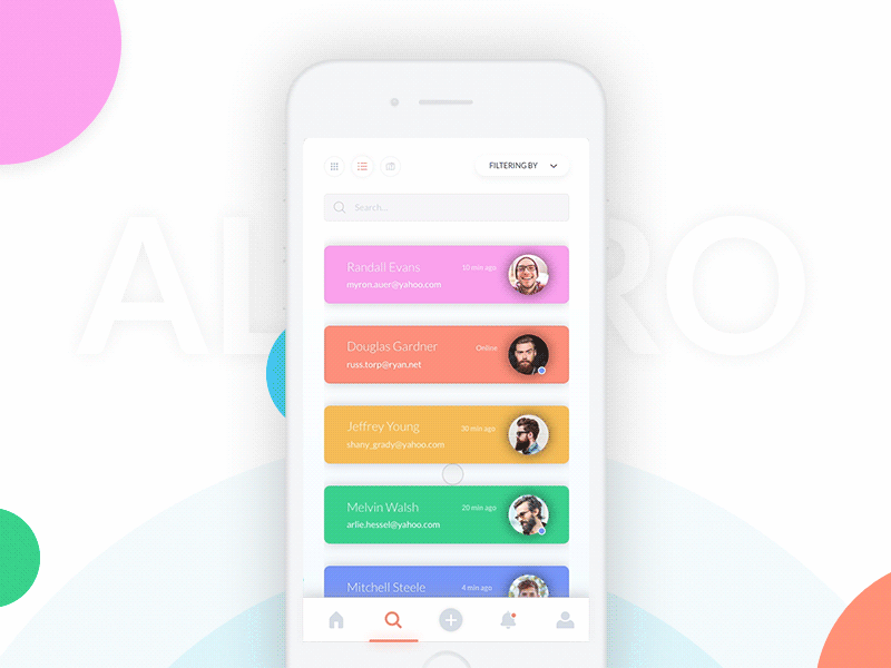 User Statistic - iOS app avatars colorful colors dashboard filters gui ios mobile rating statistic white