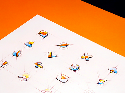 Color icon set color icons orange paper red sketch yellow