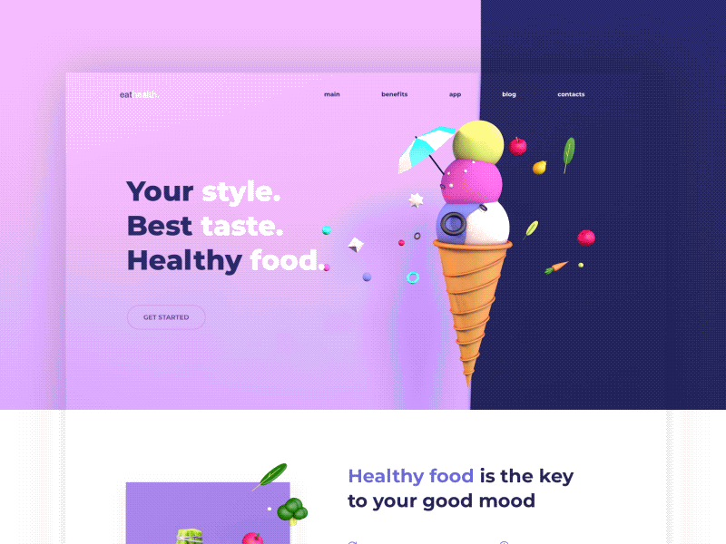 3D Ice Cream - Landing Page 3d clean colors design illustration landing minimal ui ux vectors web website