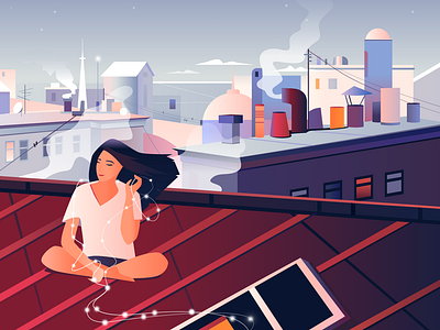 On the roof illustration clean colors design illustration minimal vector