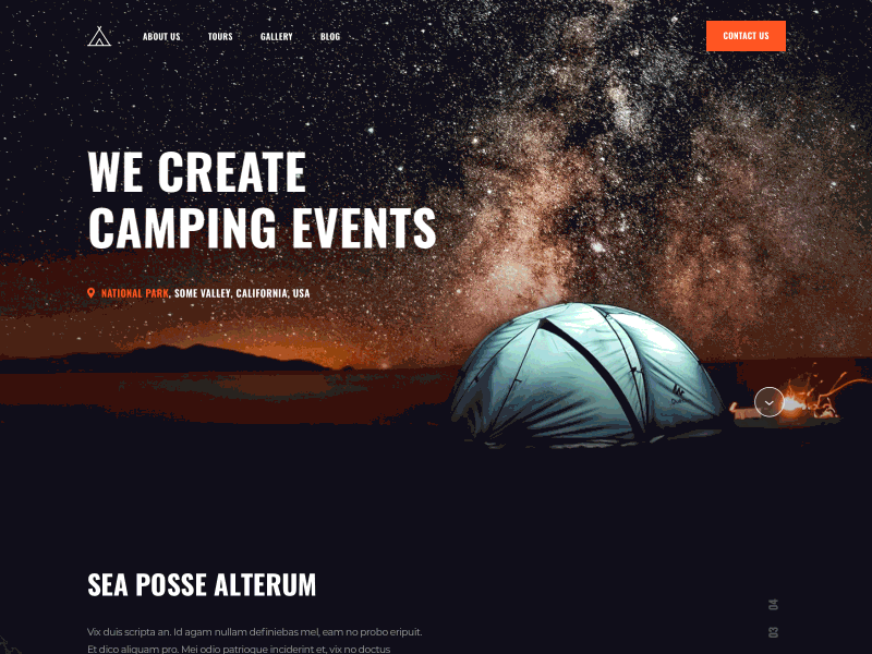 Camping events - landing page