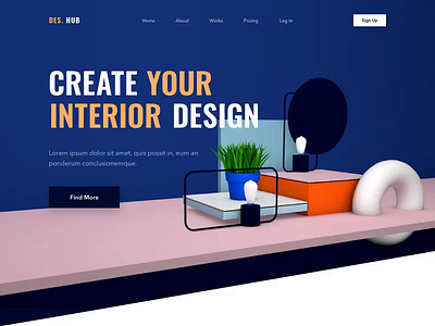 Interior Design - Landing Page animation clean colors design landing minimal ui ux vector web website