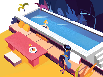 By the pool illustration clean colors design illustration ui