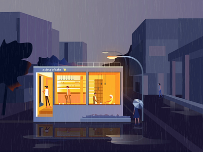 A piece of cake - illustration animation clean colors illustration logo piece rain