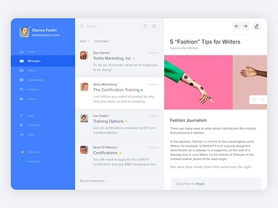Email Dashboard blue clean dashboard design email email app motion ui ux