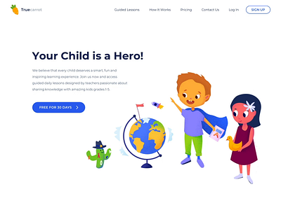 Landing page - Truecarrot animation clean colors design illustration minimal motion project ui ux web