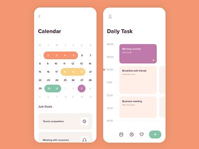Mobile app - Goal setting calendar app calendar clean colors design goal minimal mobile ui ux
