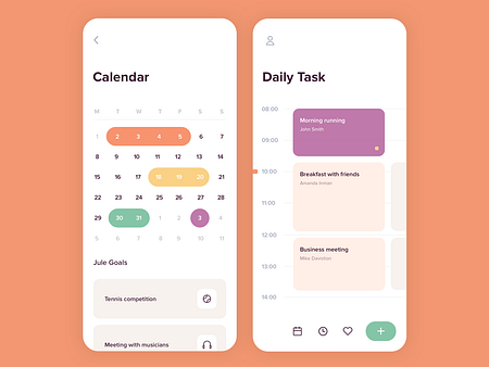 Mobile app - Goal setting calendar by Outcrowd on Dribbble